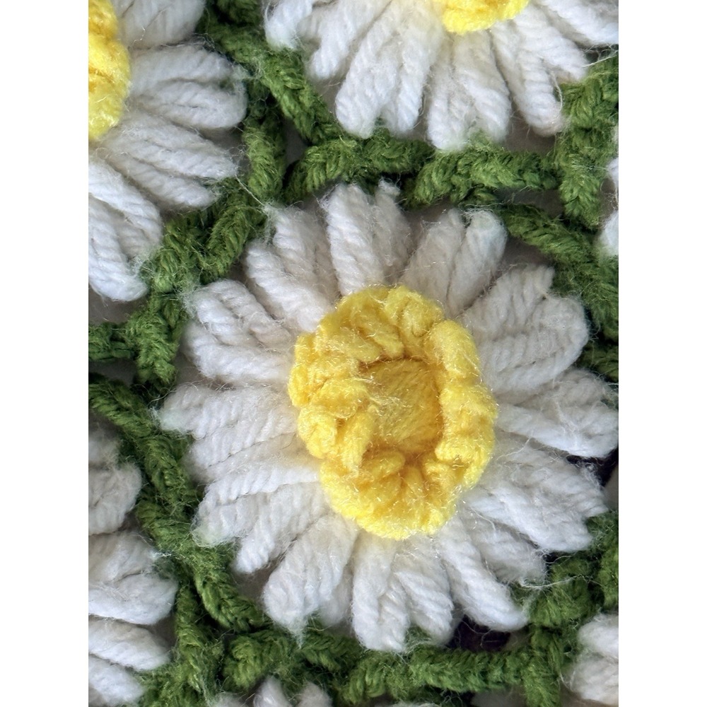 VTG 70s Crochet Sunflower Crochet Blanket 65x65 Boho Granny Square Cottagecore